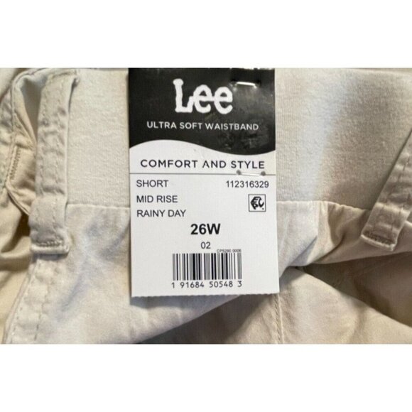 Lee Plus 26W Eggshell Button Zip Front Elastic Waist Back Pockets Utility Shorts - Picture 4 of 4